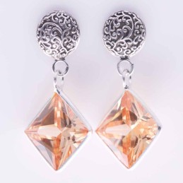 Earring Square with Circonia 10x10mm. Citrine Colo