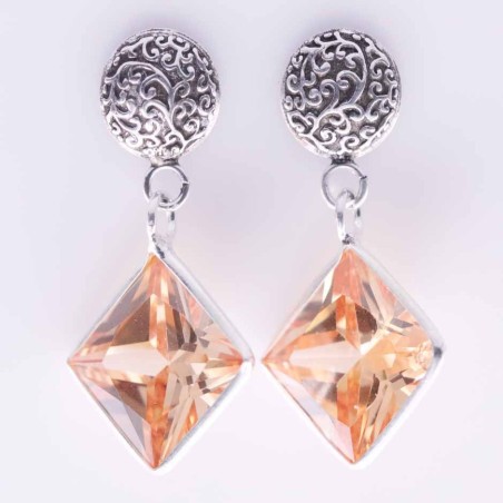 Earring Square with Circonia 10x10mm. Citrine Colo