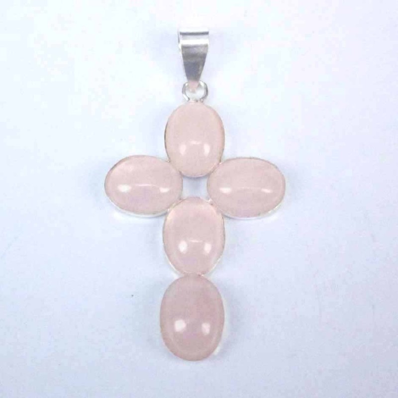 Pend. cross stone 6x8mm. Rose Quartz