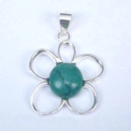 Pendant Flower with Stone 10mm. Green Turquoise
