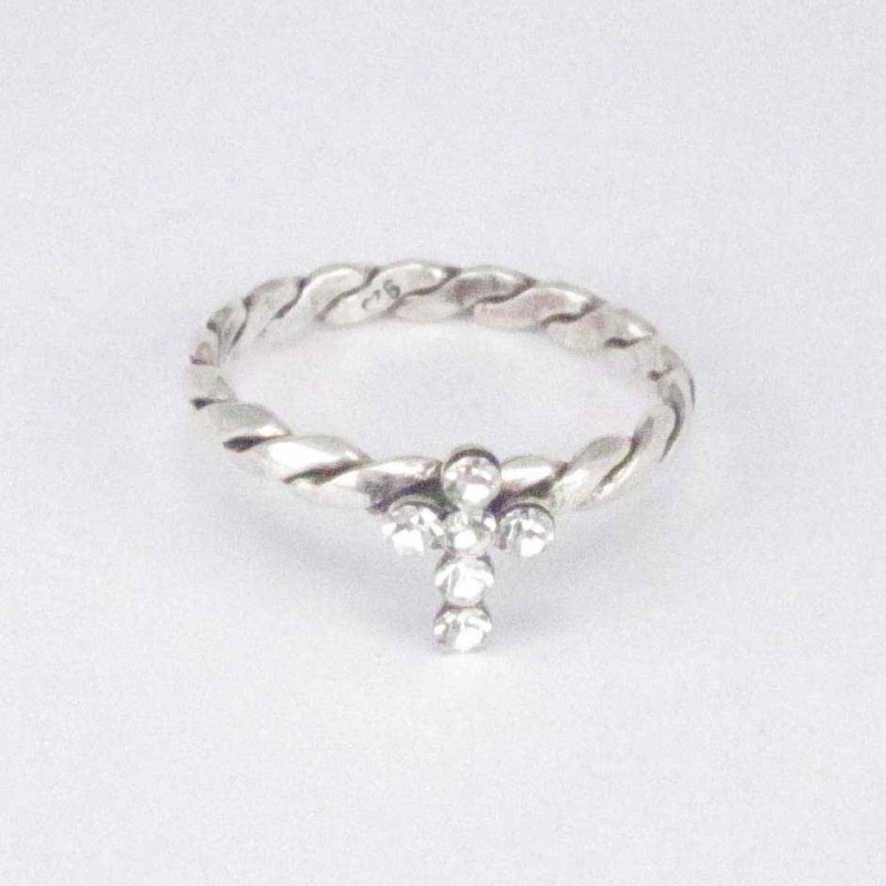 Ring with cross crystal White color