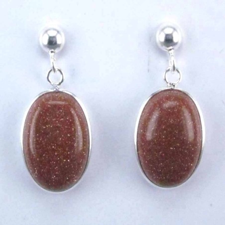 Ea Oval 10x14mm. with ball 4mm. Gold Sun Stone