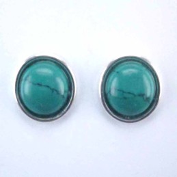 Earring Round 12mm. Green Turquoise Color