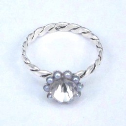 Ring Flower crystal+micro pearl Grey color