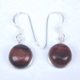 Earring Round 10mm. Red Tiger Eye Stone Hoop