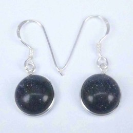 Earring Round 10mm. Blue Golg Sun Stone Hoop