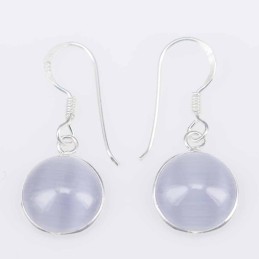 Earring Round 10mm. Cat Eye Blue Color