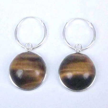 Earring Hoop 1.2X12mm.+Round 12mm. Tiger Eye Sto