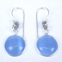 Earring Round 12mm.Cat Eye Blue Stone Hoop