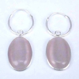 Earring Oval 10x14mm. Cat Eye Rose Stone Hoop
