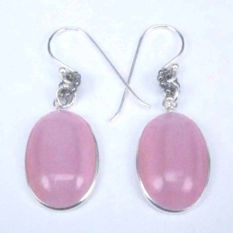 Earring Oval 12x16mm. Cat Eye Rose Stone Hoop