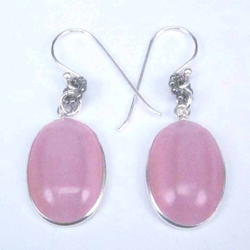 Earring Oval 12x16mm. Cat Eye Rose Stone Hoop