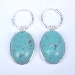 Earring Oval 13x18mm. Turquoise Stone Hoop