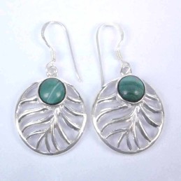Earring Oval Malachite Stone 12x16mm. hook
