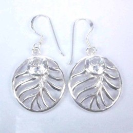 Earring Round white 12x16mm. hook
