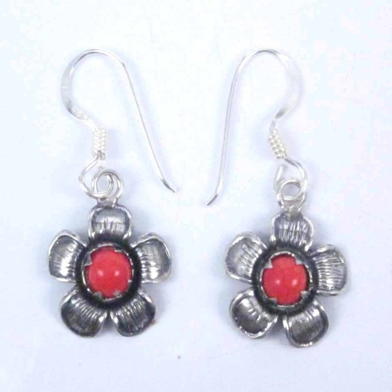 Earring Flower Hook Coral