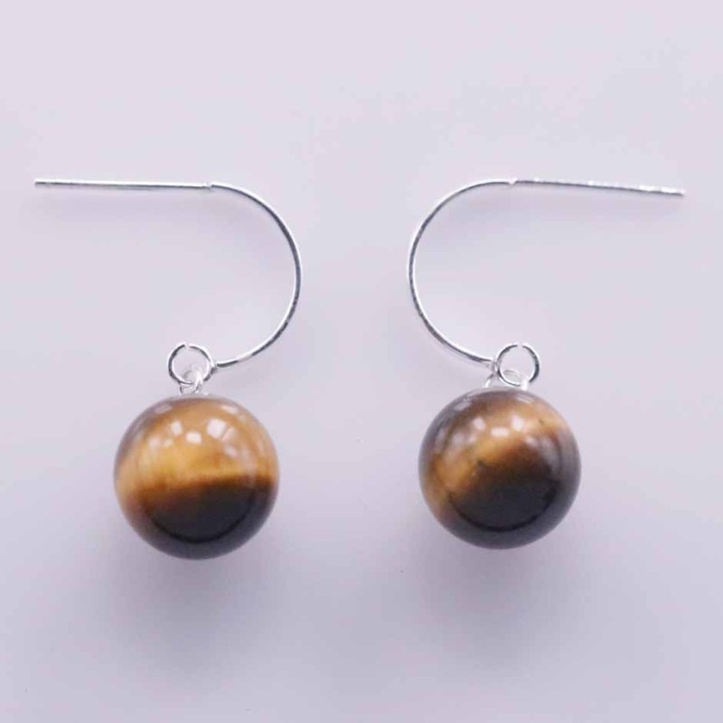 Earring Ball 10mm. Tiger Eye Stone