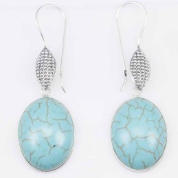Earring Oval 15x20mm. Turquoise Color Stone