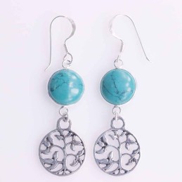 Earring Round 11mm. Turquoise Color Stone