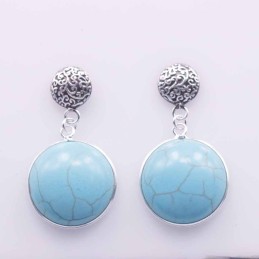 Earring Round 8mm.+16mm Torquoise Stone Color