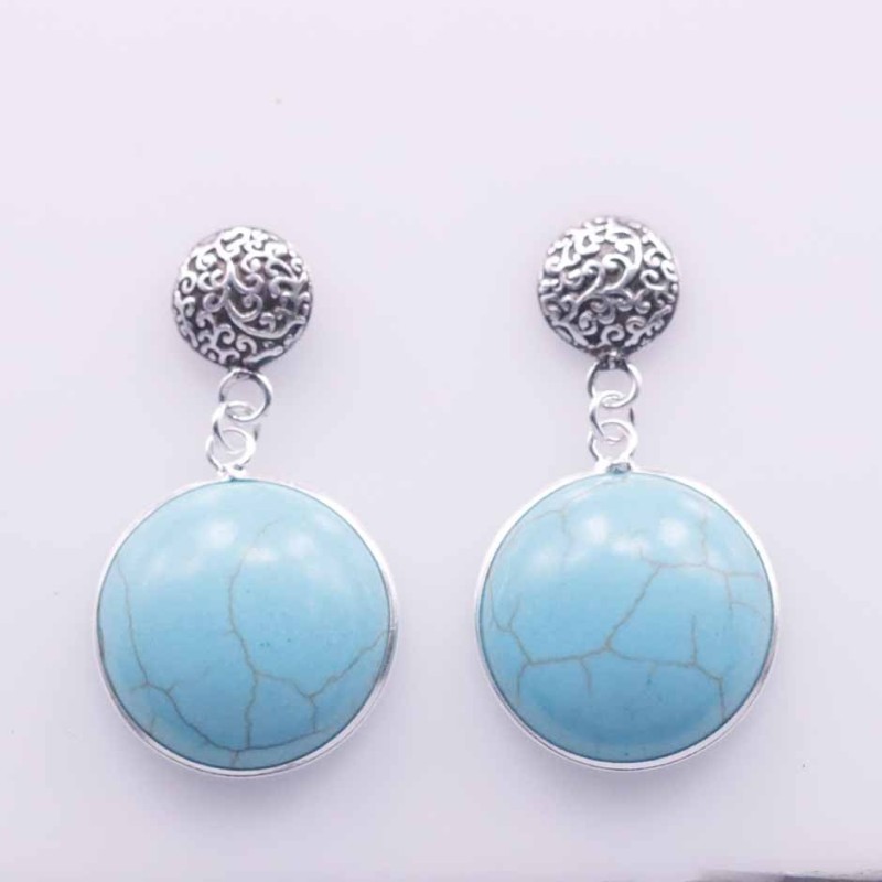 Earring Round 8mm.+16mm Torquoise Stone Color
