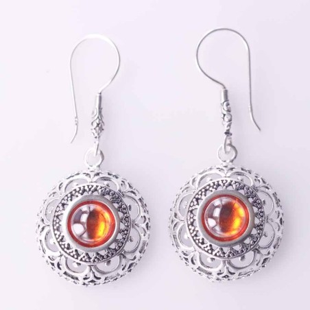 Earring Round 20mm.Stone Granet Color