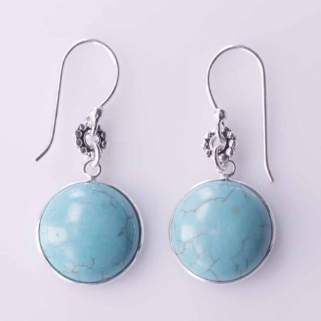 Earring Round 14mm. Torquoise Stone