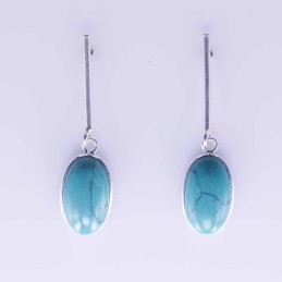 Earring Oval 9x14mm. Torquoise Green Stone