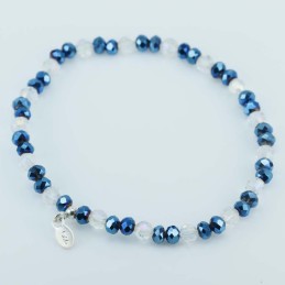 Bracelet ball 3-4mm. faceted Crystal D. blue Color