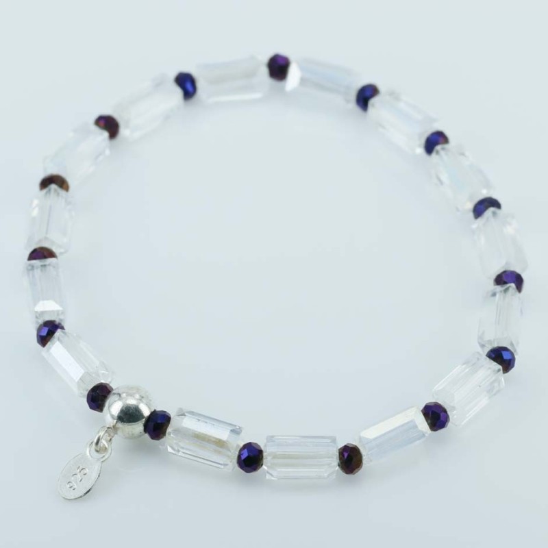 Bracelet ball 3-4mm. faceted Crystal Purple Color