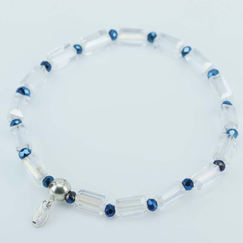 Bracelet ball 3-4mm. faceted Crystal Blue Color