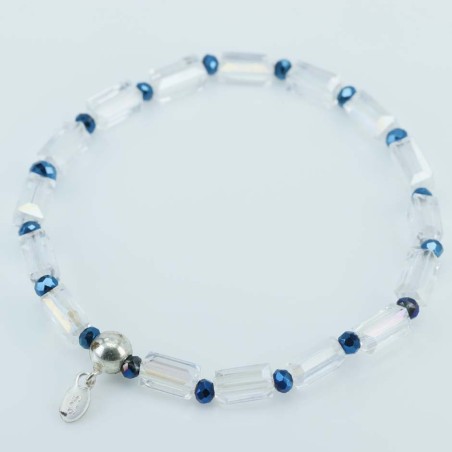 Bracelet ball 3-4mm. faceted Crystal Blue Color