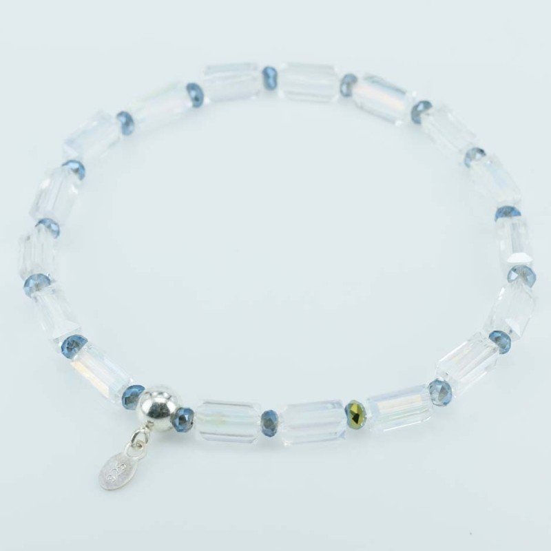 Bracelet ball 3-4mm. faceted Crystal blue Color