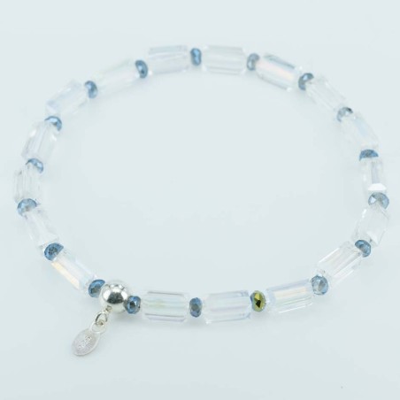 Bracelet ball 3-4mm. faceted Crystal blue Color