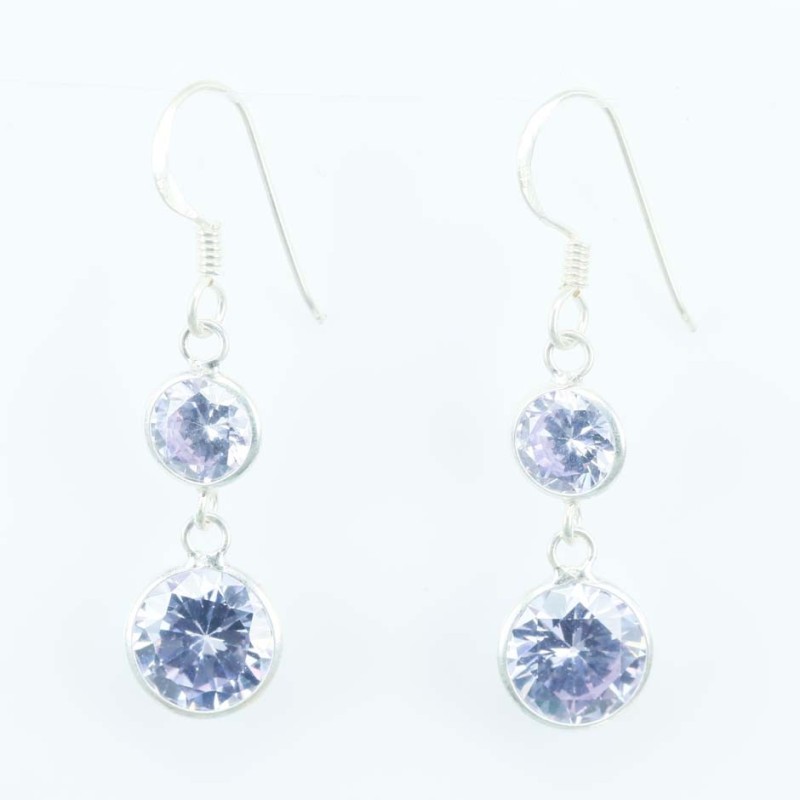 Earring c.z. 2 st. rd 6+8mm.Ligth Zafire color