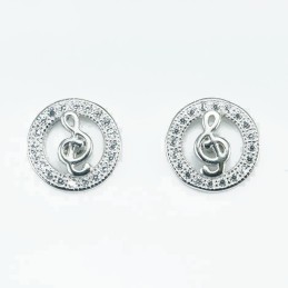 Earring Round music 10mm.  Circonia