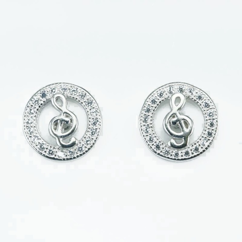 Earring Round music 10mm.  Circonia