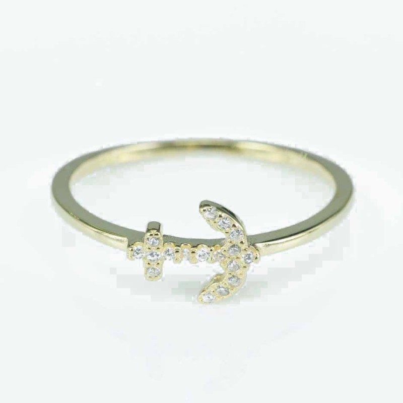Ring Anchor 8mm. Circonia gold