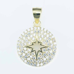 Pendant Round 16mm. Circonia gold color