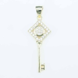 Pendant Square key 13x30mm. Circonia gold