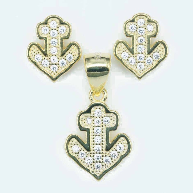Set Ea+Pend Anchor 8x10+15mm. Circonia gold