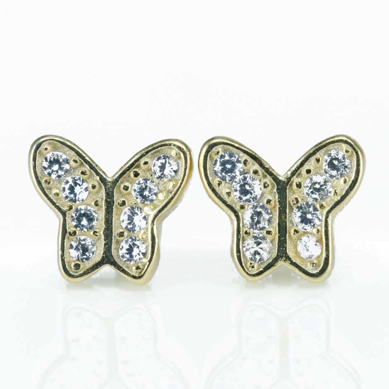 Earring Butterfly  8mm.  Circonia  Gold