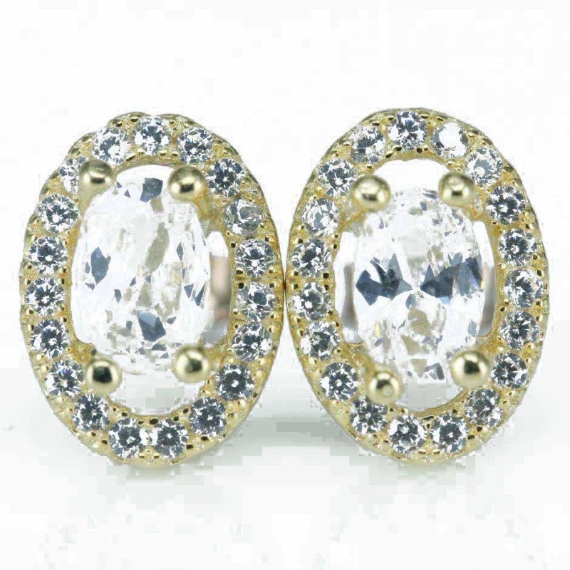 Earring Oval 8x11mm. Circonia  Gold