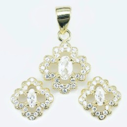 Set Ea+Pend Flower  8+10mm. Circonia  Gold