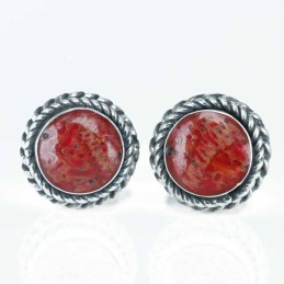Earring Round 7mm. Coral