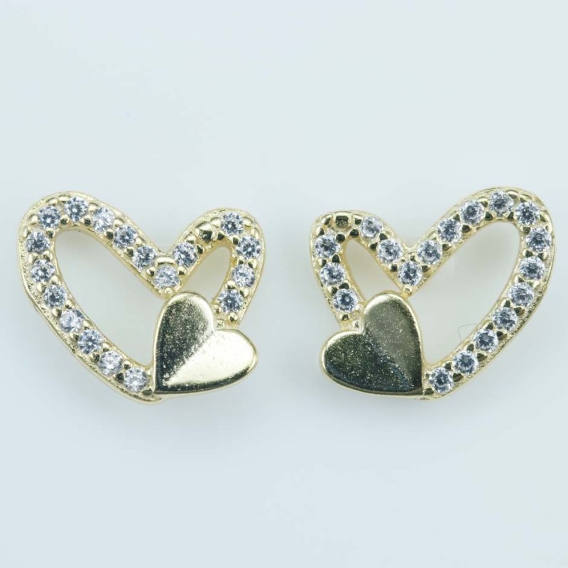 Earring Heart 10mm. Circonia Gold