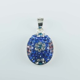 Pend. half ball oval flower 12x16mm.crystal zafire