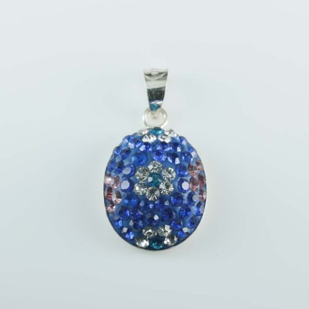 Pend. half ball oval flower 12x16mm.crystal zafire