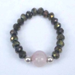 Ring Crystal green AB 3mm.+Ball 6mm. Rose Quartz S