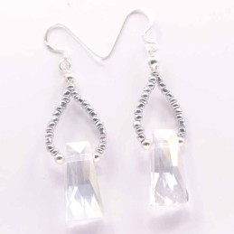 Earring Crystal Elements Rectangle white color
